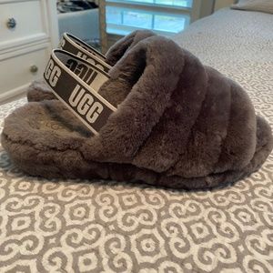 UGG Fluff Yeah Slide Sandal Slipper Charcoal Grey Size 10